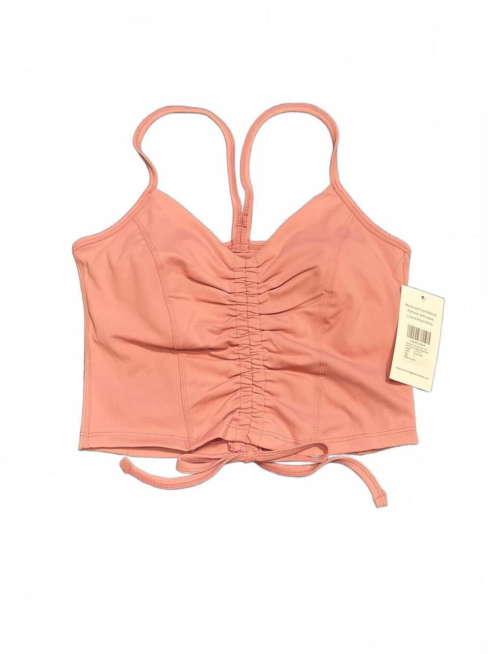 Leapstride Ruched Drawstring Bra Crop Top Dusty Rose S NWT
